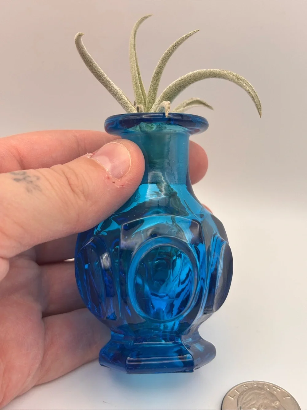 Vintage Miniature Glass Vase in Teal Blue Color, Decorative Turquoise Bud Vase